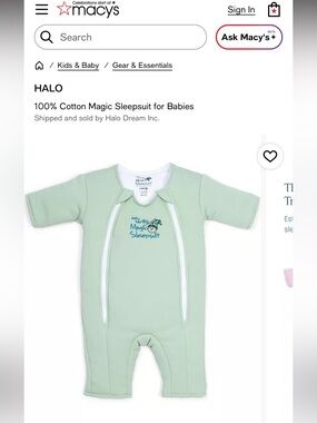 Halo Baby Magic Sleepsuit in Mint Green with White Trim Size 3-6 m BNWOT